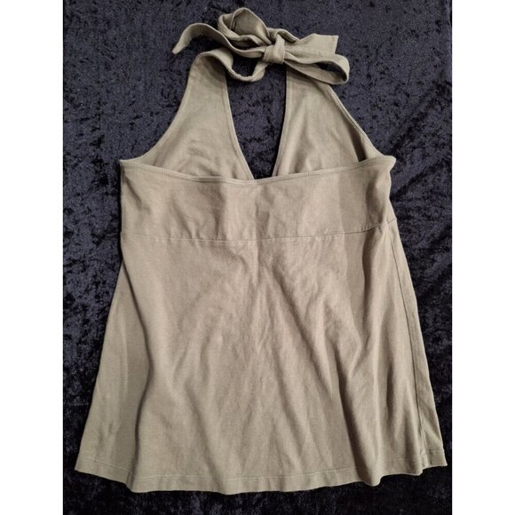 Mixit Olive Green Stretch Halter Top L With Crochet Accent Adjustable Tie Neck C - Picture 3 of 4